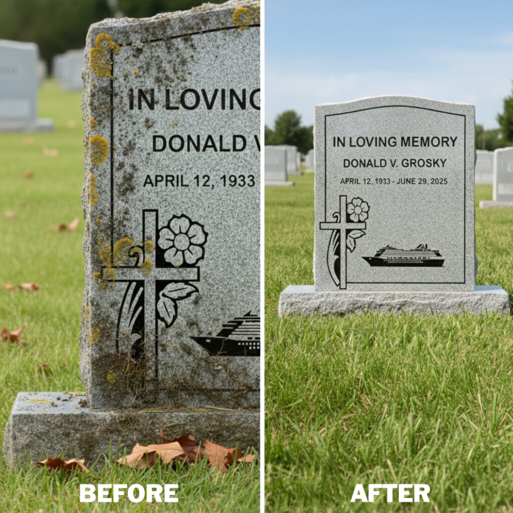 Free gravestone cleaning estimate in Saratoga County NY – before and after headstone cleaning