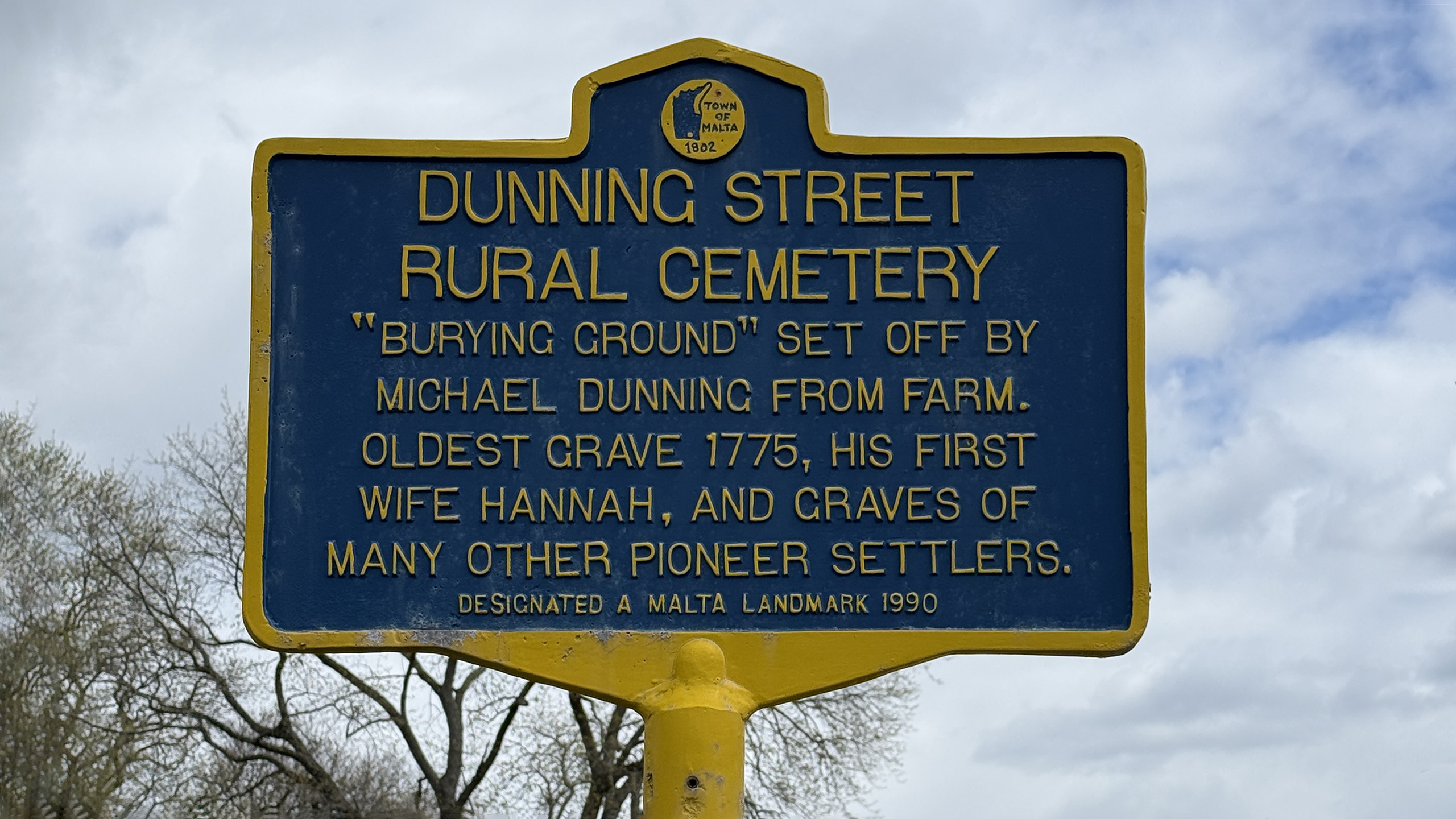 Historic Cemetery Entrance Sign at Dunning Street Cemetery in Malta, New York.