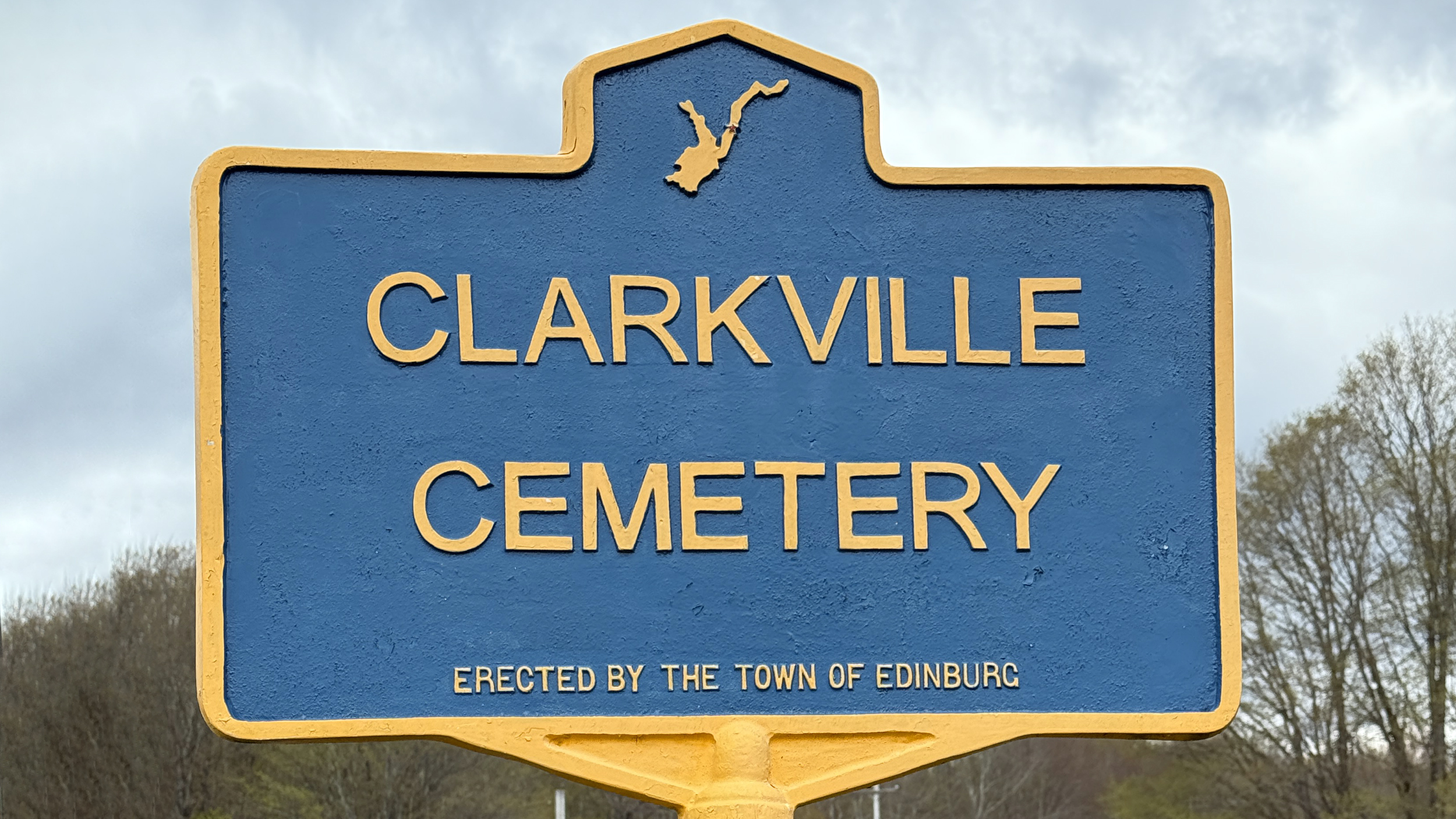 Entrance sign at Clarkville Cemetery in Edinburg, New York.