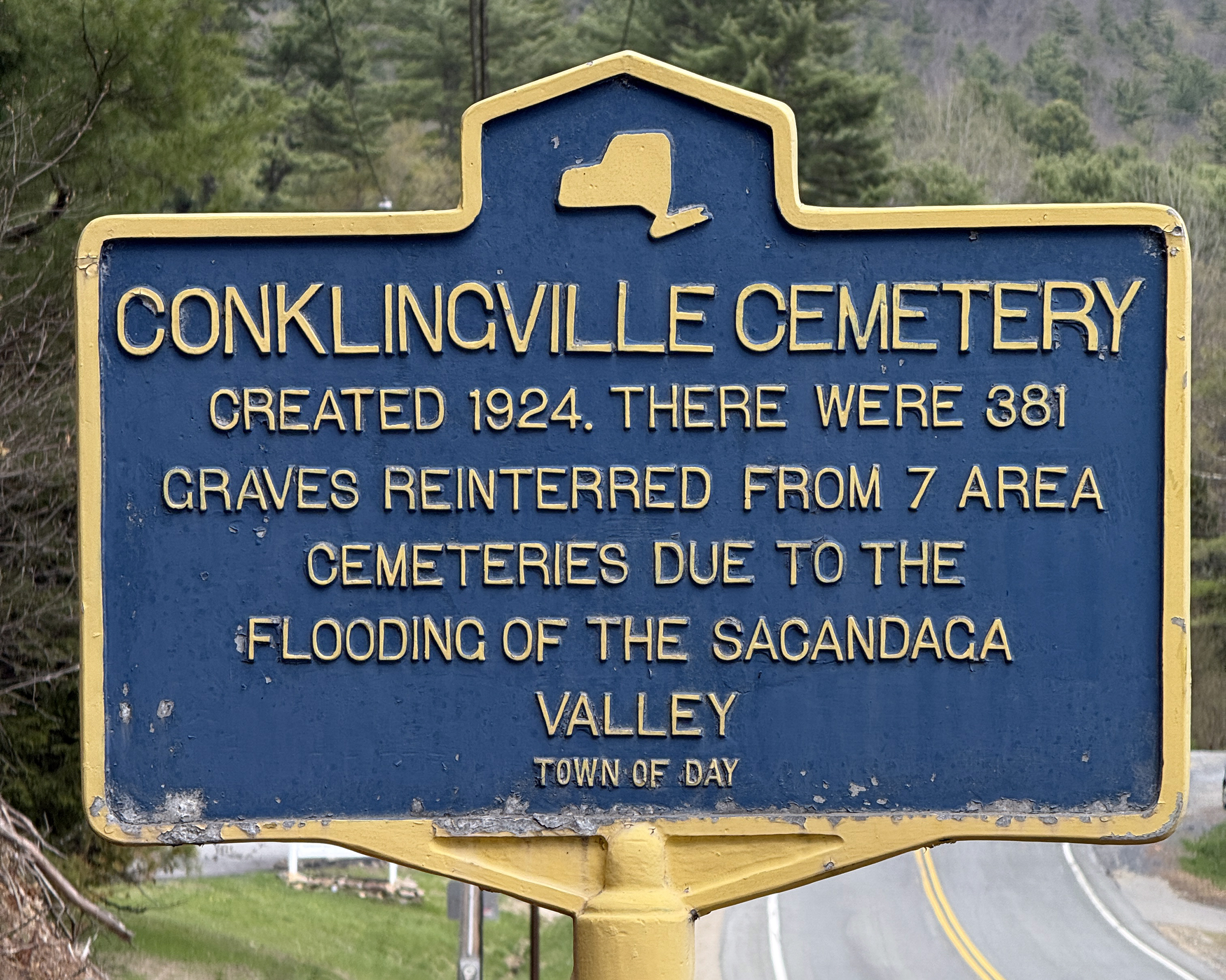 Historic Cemetery Sign at Conklingville Cemetery in Day, New York.