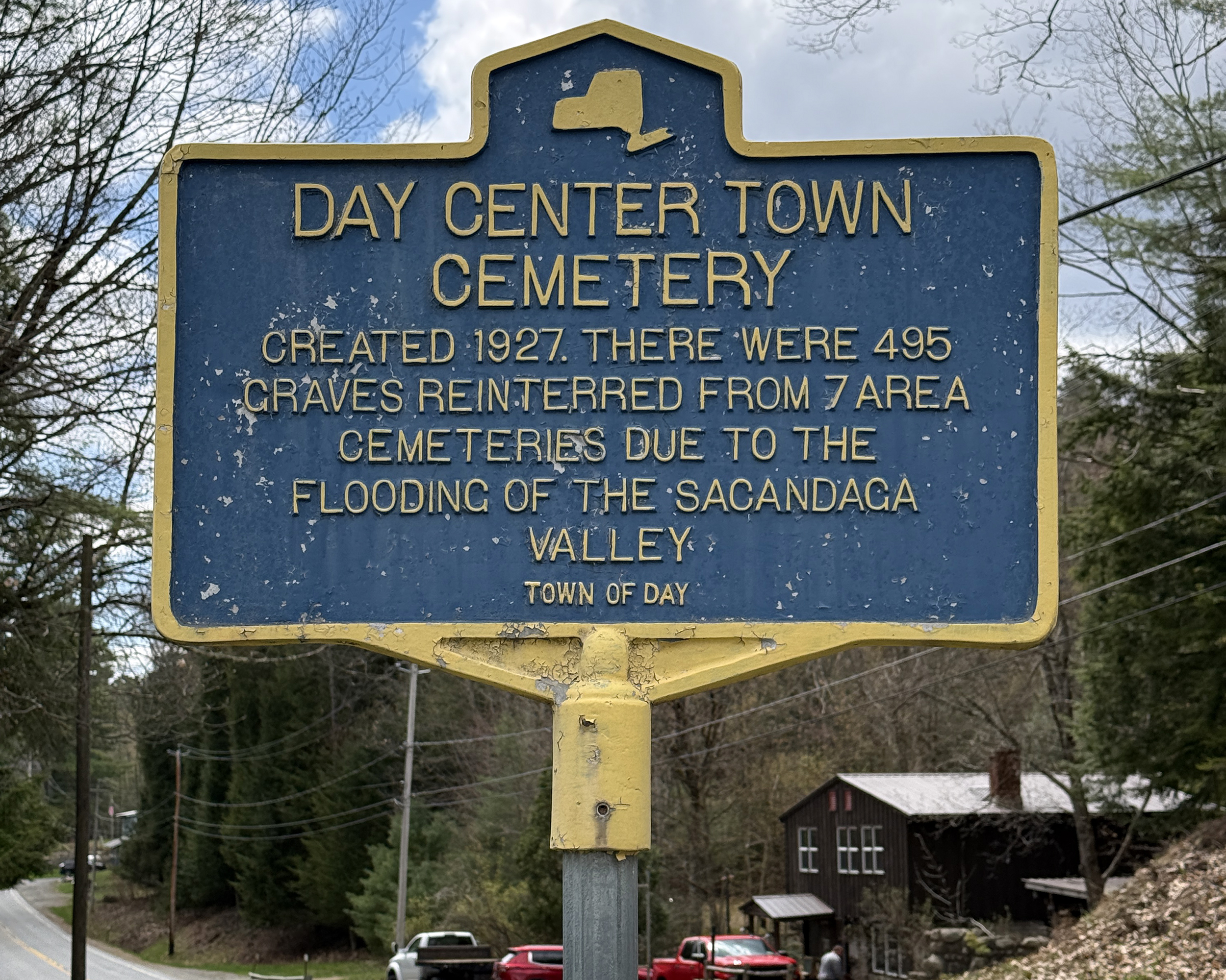 Historic Cemetery Entrance Sign at Day Center Cemetery in Day, New York.