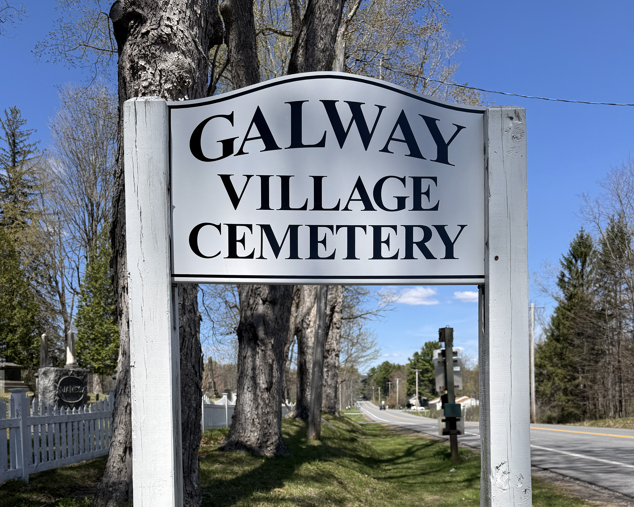 Galway Village Cemetery Sign in Galway, New York.