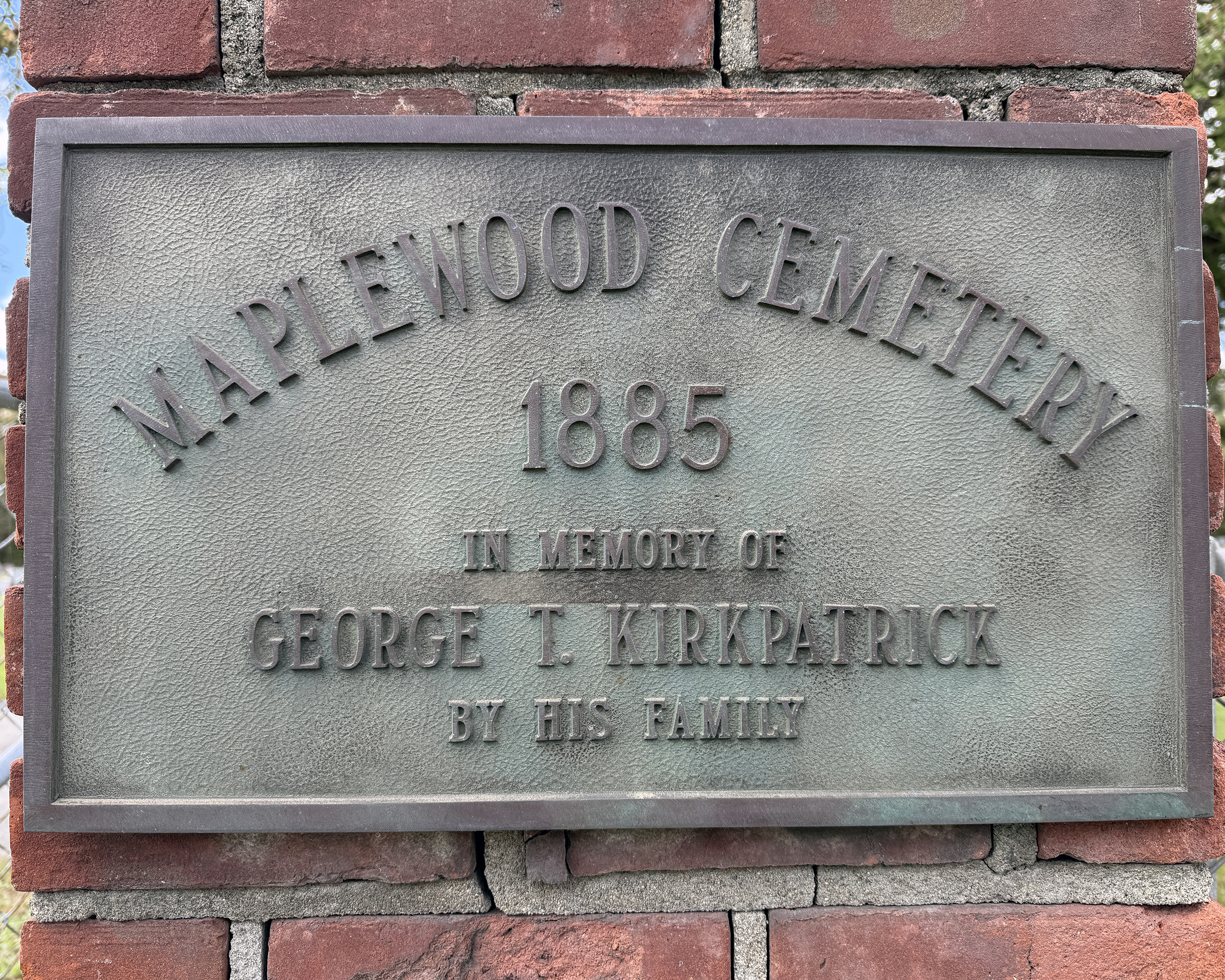 Historic Maplewood Cemetery Sign dated 1885 in Saratoga Springs, New York.