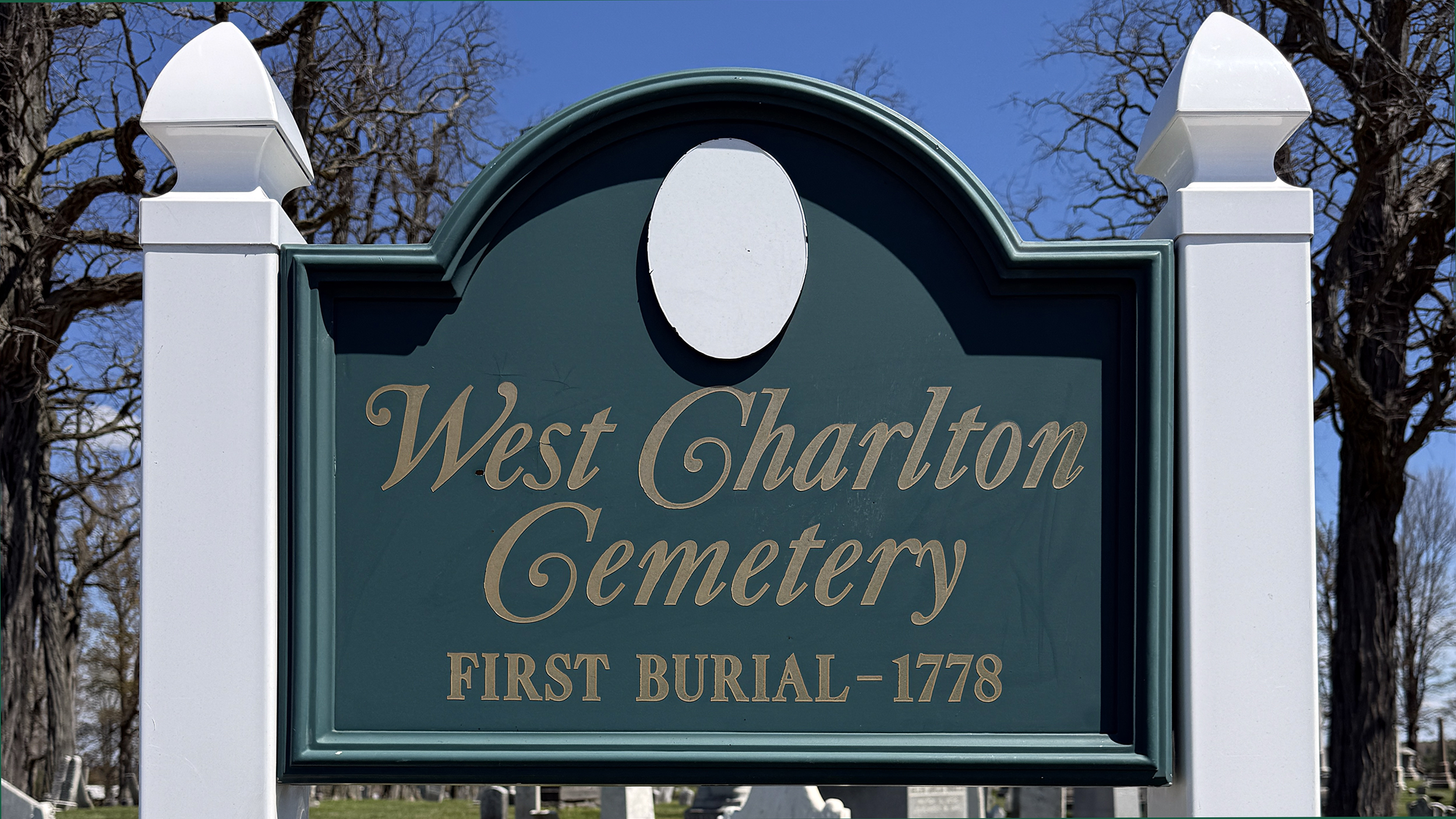 Cemetery Entrance Sign at West Charlton Cemetery in Charlton, New York.