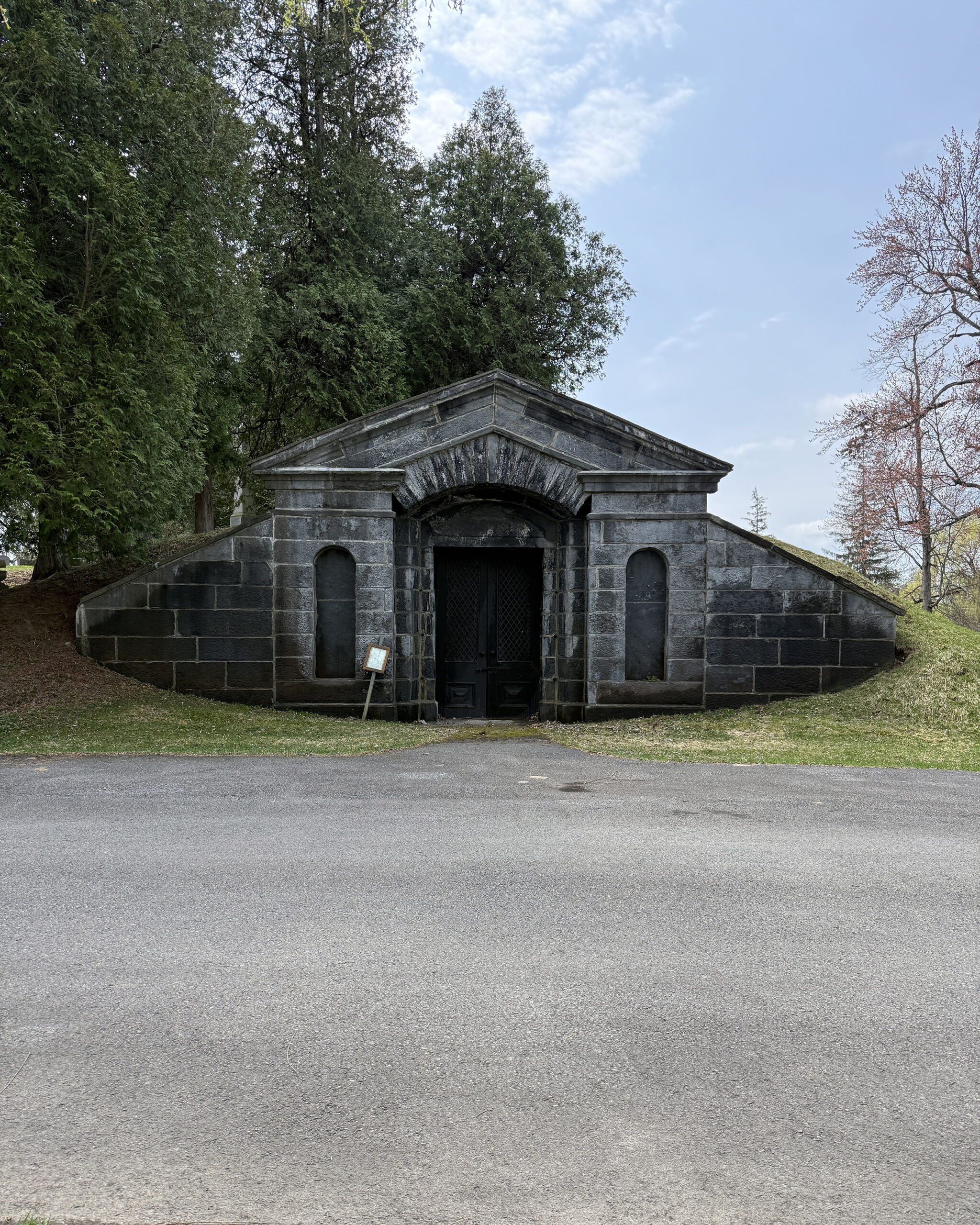 Historic stone vault structure at Prospect Hill Cemetery in Schuylerville New York