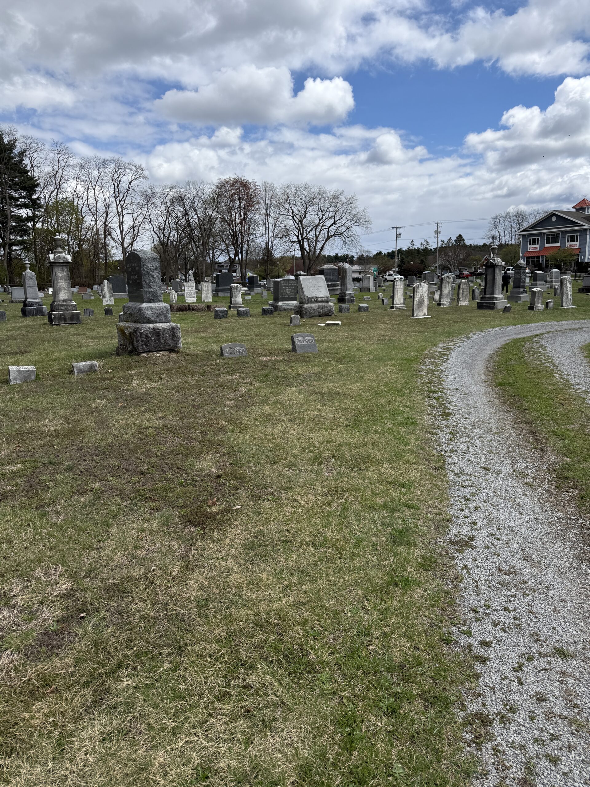 Historic headstones and rural landscape at Dunning Street Cemetery in Malta New York