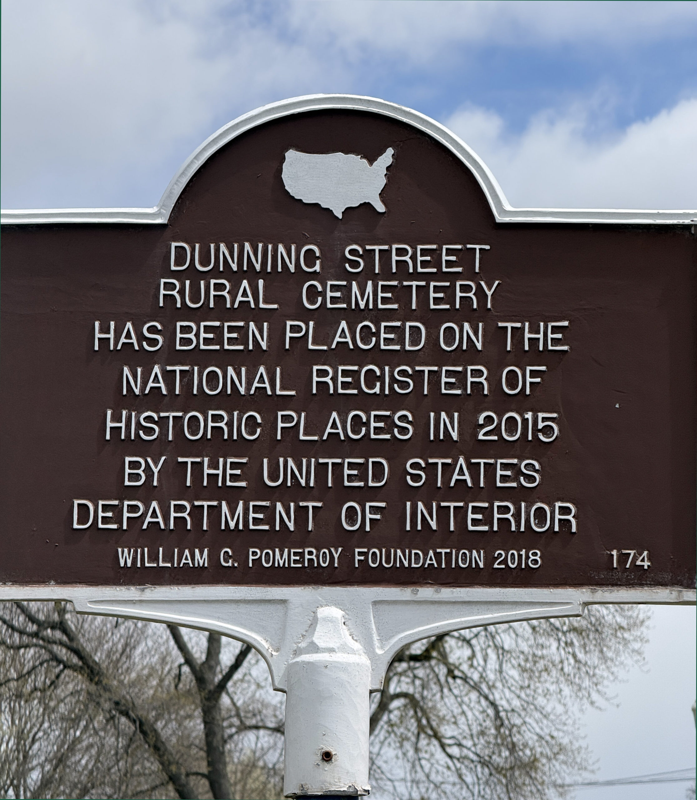 National Register of Historic Places sign at Dunning Street Cemetery in Malta New York