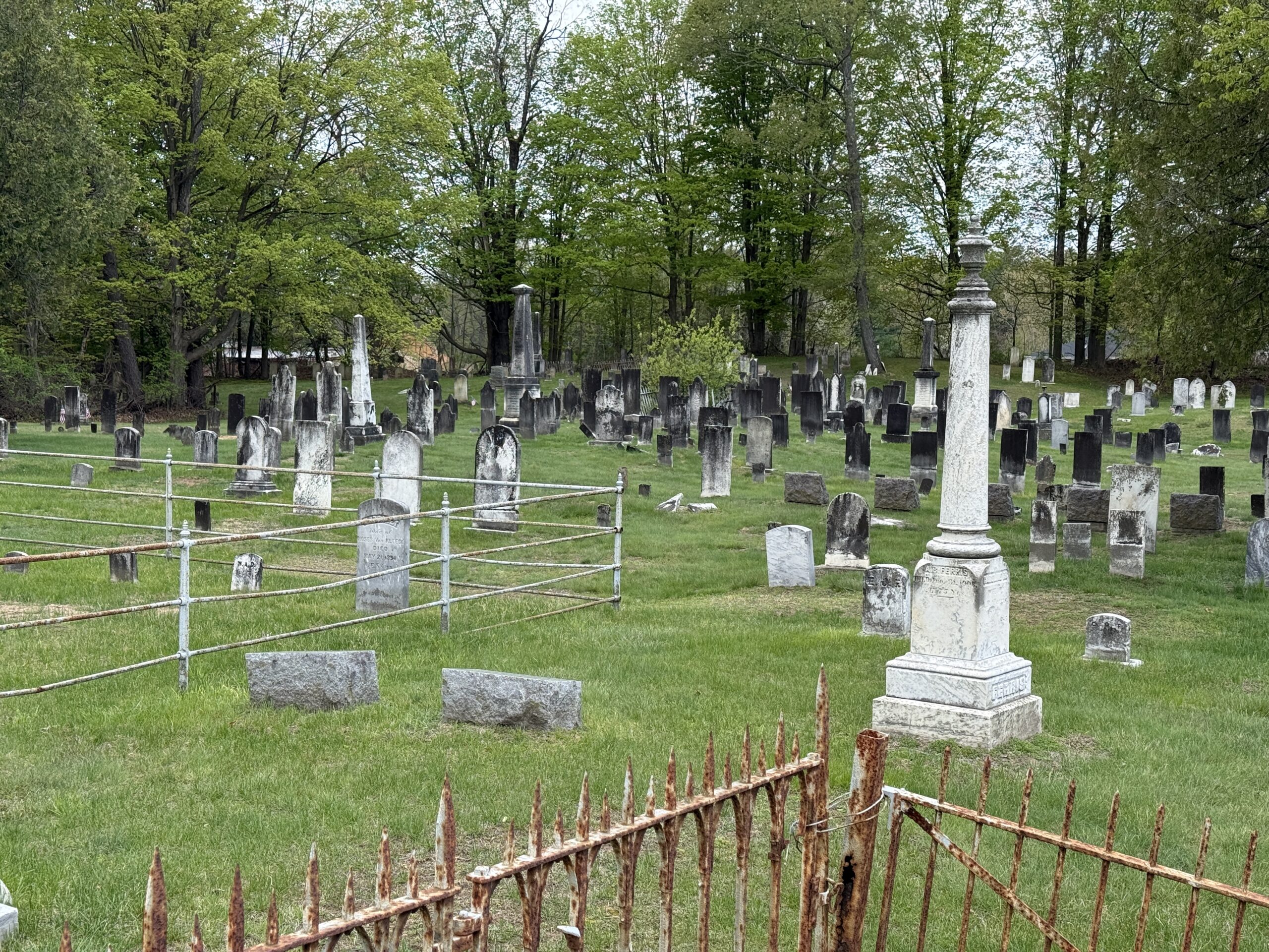 Historic headstones and monuments at Emersons Corners Cemetery in Wilton New York