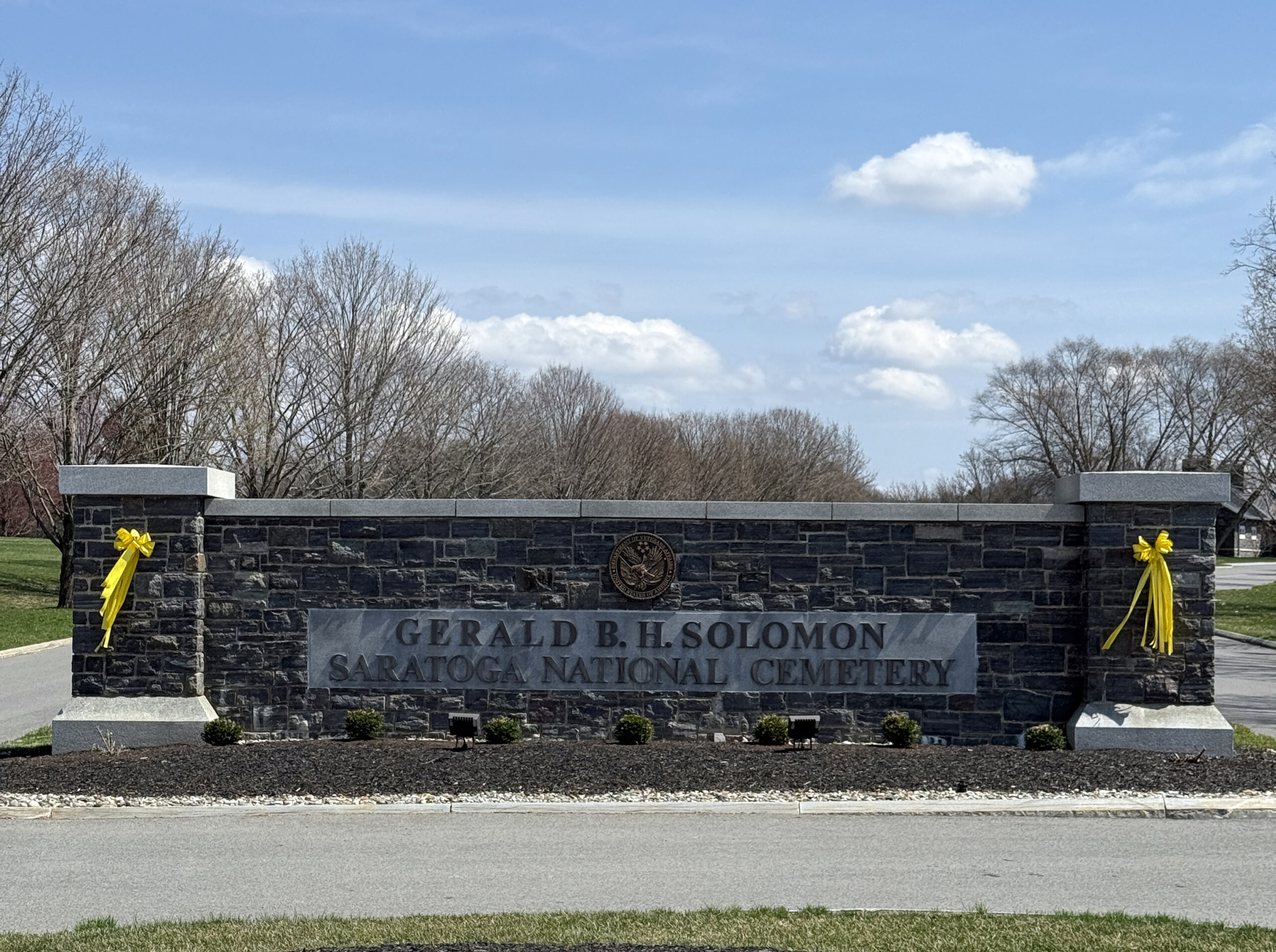 Gerald B H Solomon Saratoga National Cemetery entrance sign in Saratoga County New York