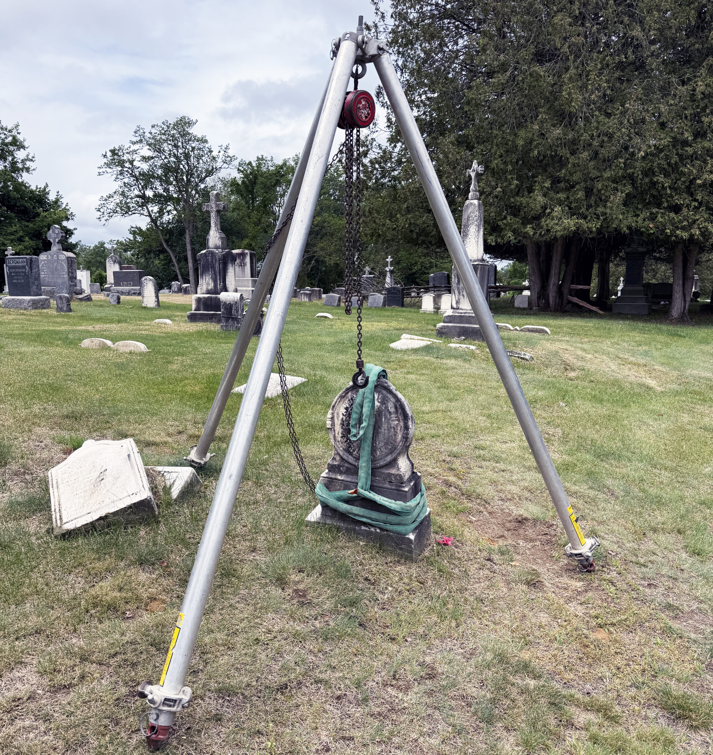 Historic headstone repair and stabilization project in Saratoga County New York