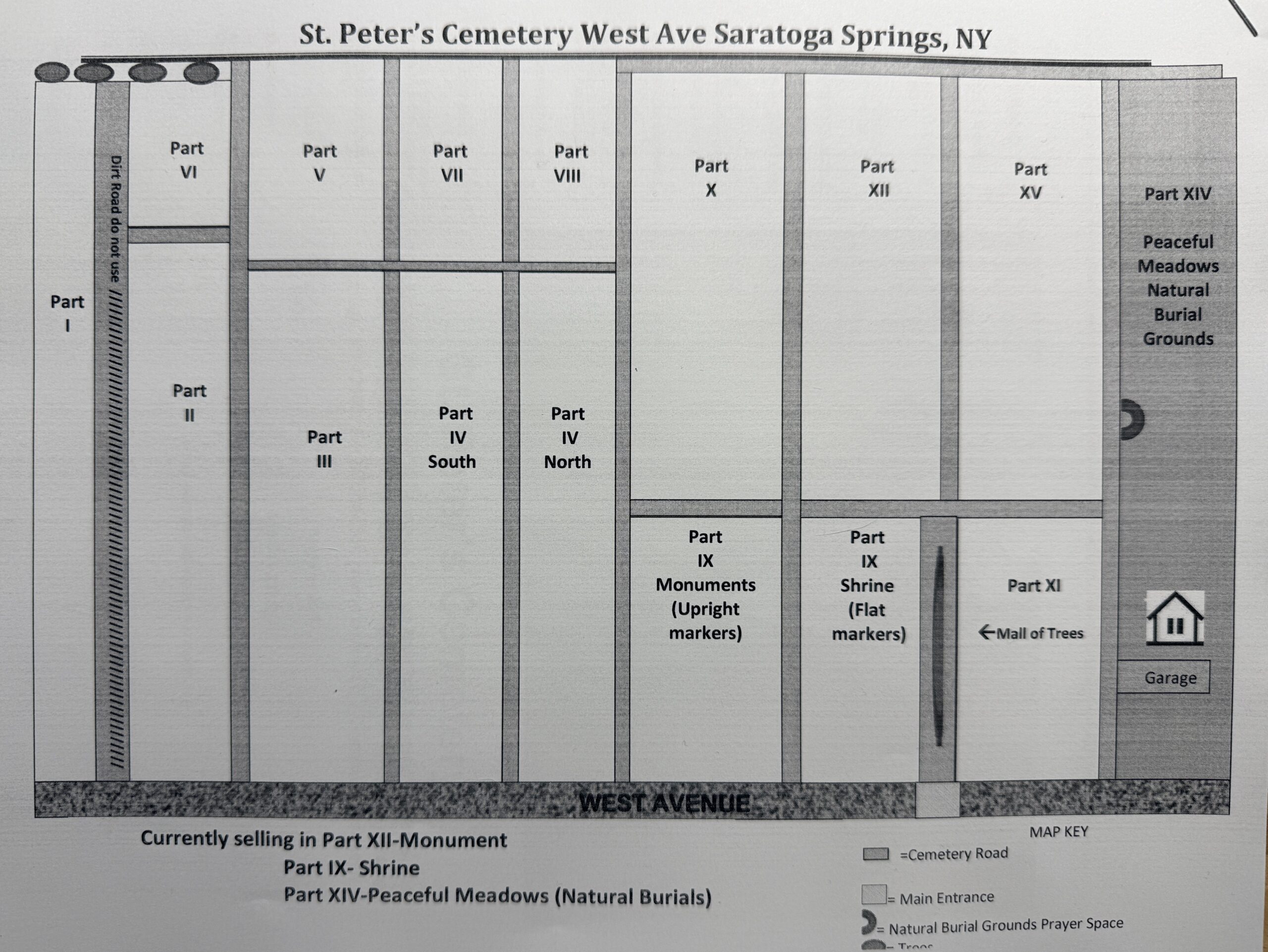St. Peter’s Cemetery section map on West Avenue in Saratoga Springs New York