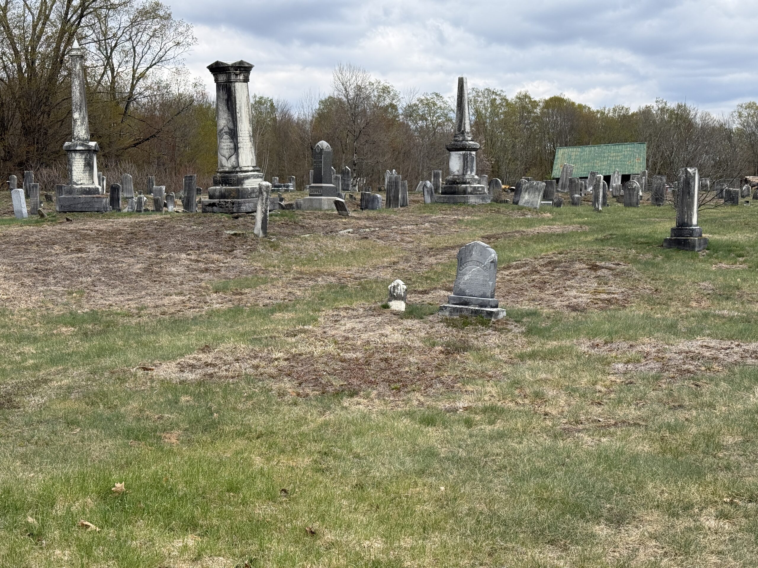 Historic gravestones across the landscape of Clarkville Cemetery in Edinburg, New York