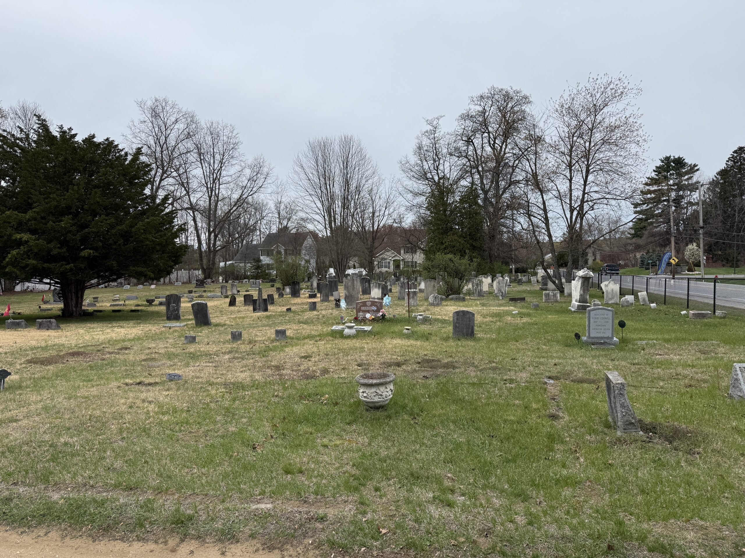 Historic headstones and cemetery landscape at Factory Village Cemetery in Milton New York