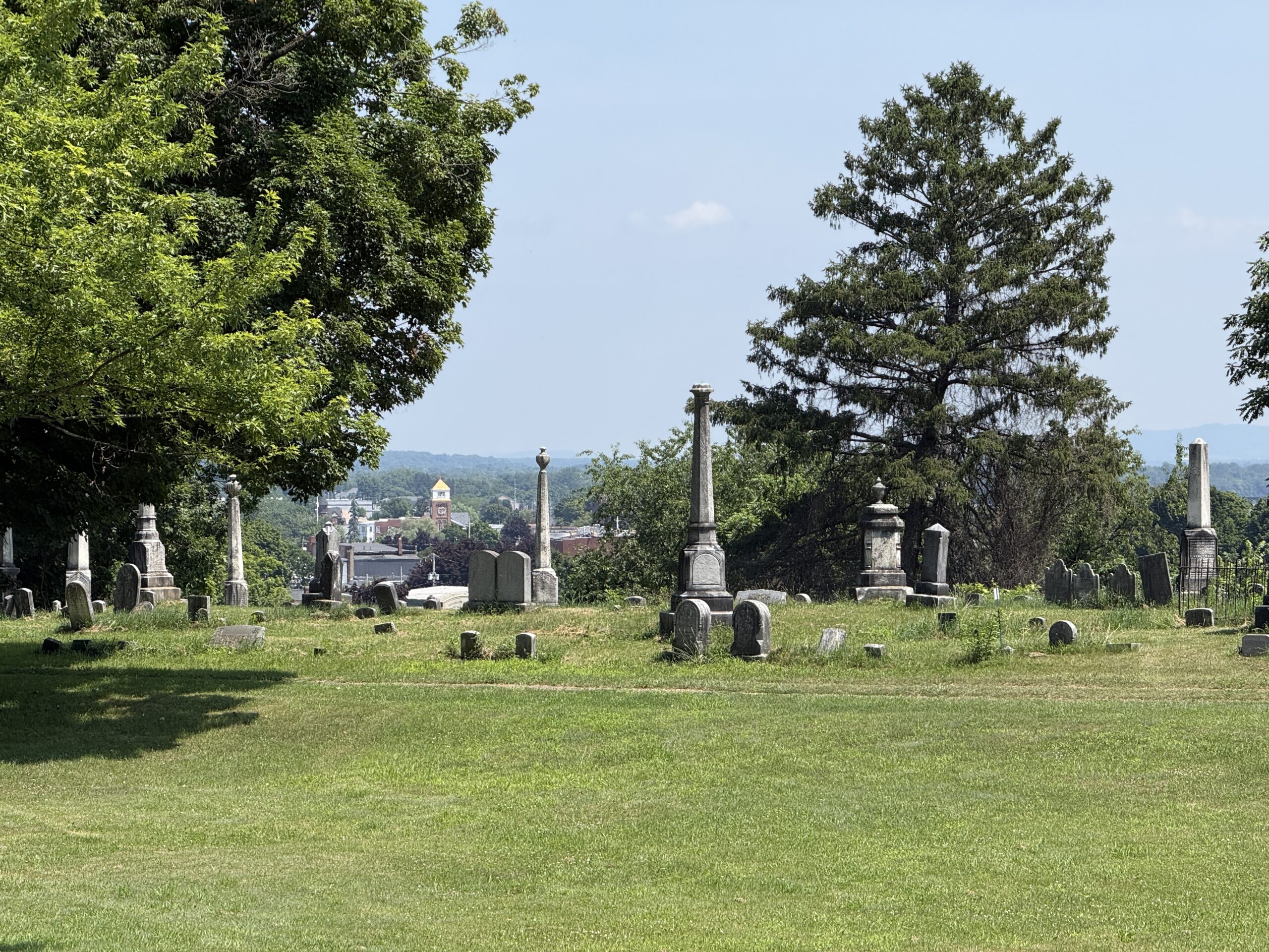 Historic monuments at Hudson View Cemetery overlooking Mechanicville New York
