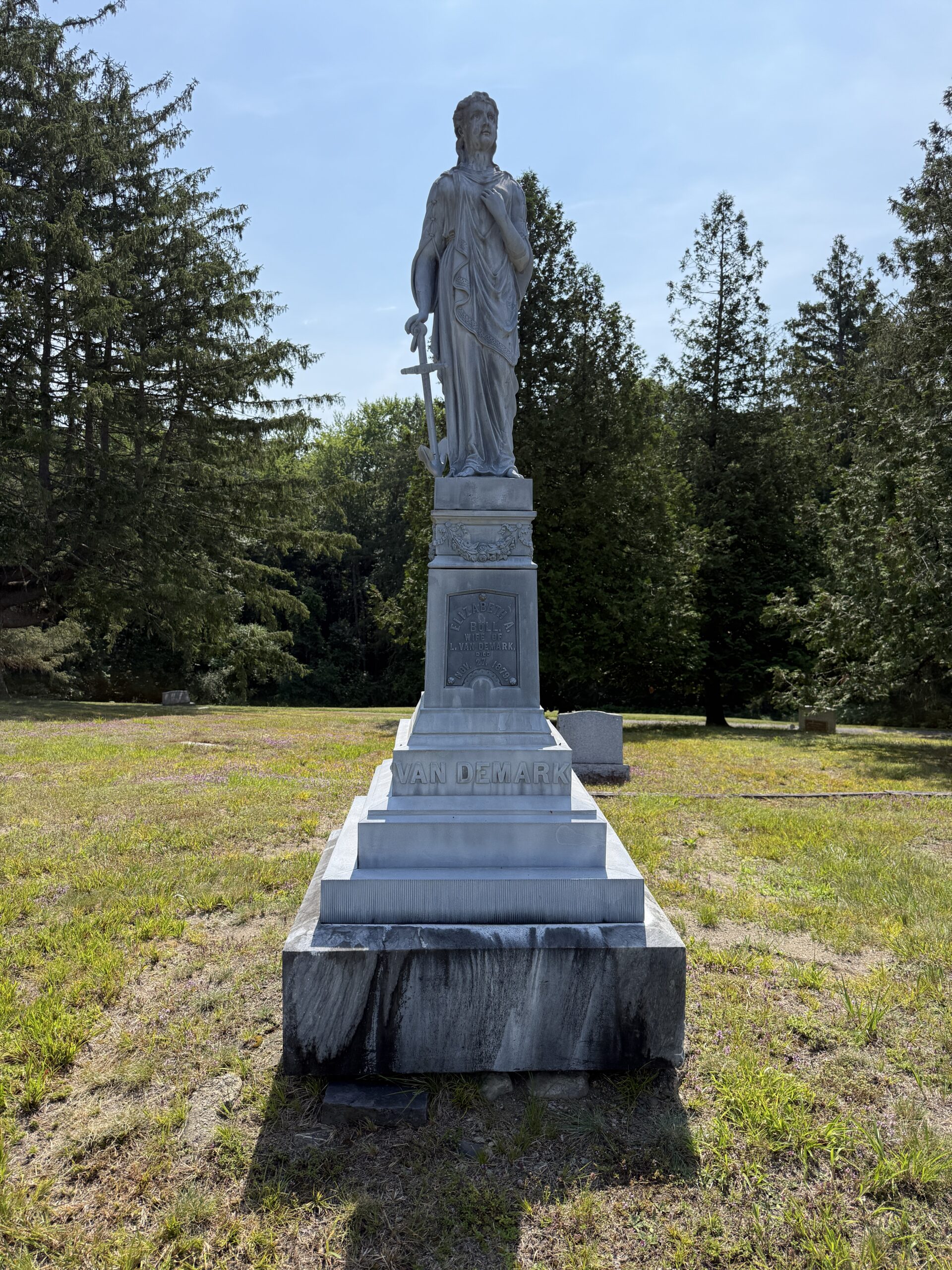 Historic white bronze monument at Stillwater Union Cemetery in Stillwater New York