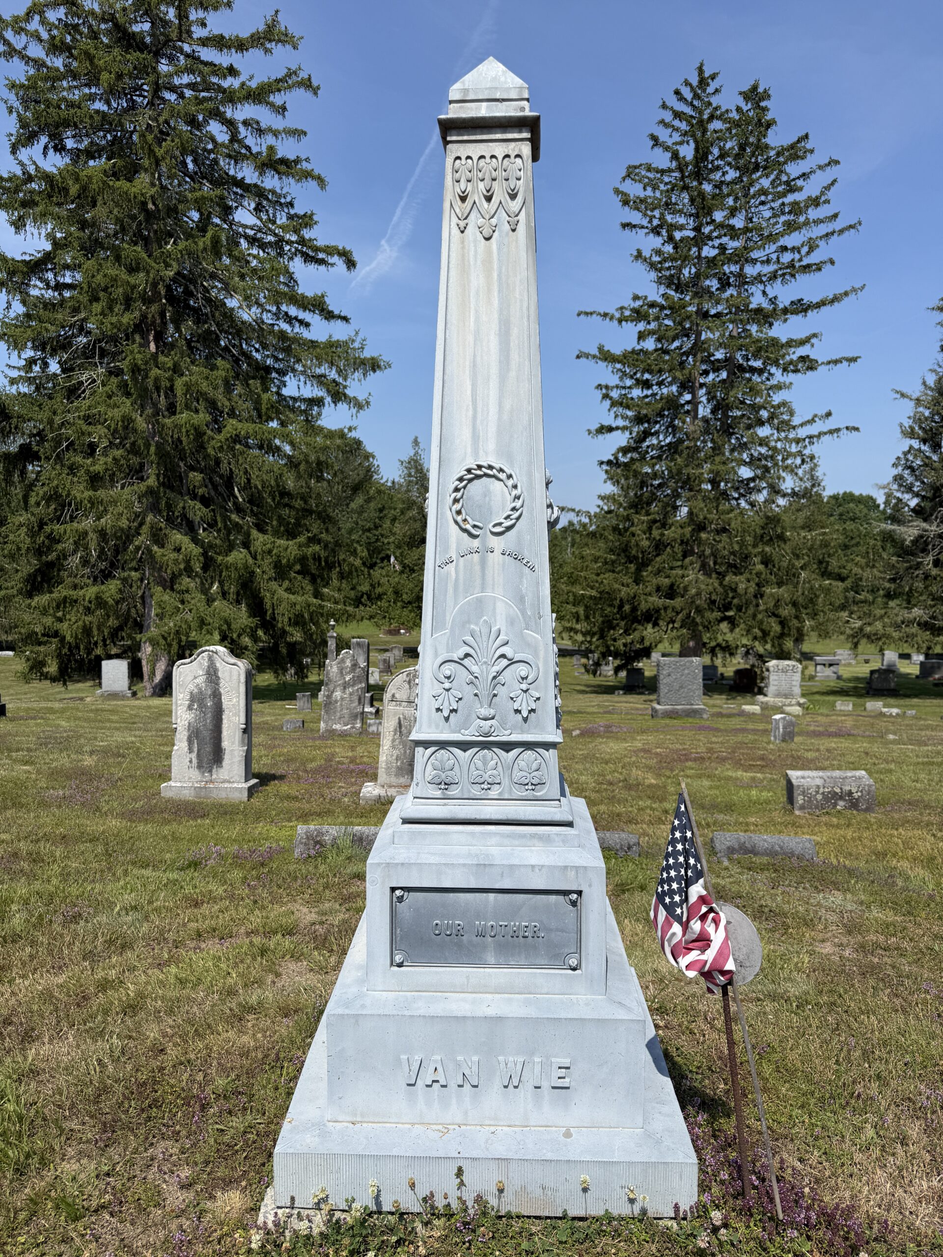 Paneled zinc cemetery monument at Stillwater Union Cemetery in Stillwater New York