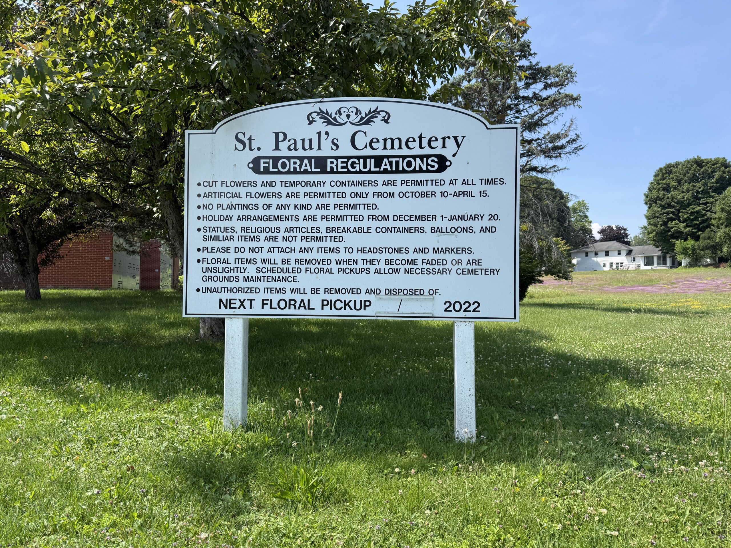 Saint Paul’s Cemetery entrance and burial grounds in Mechanicville New York