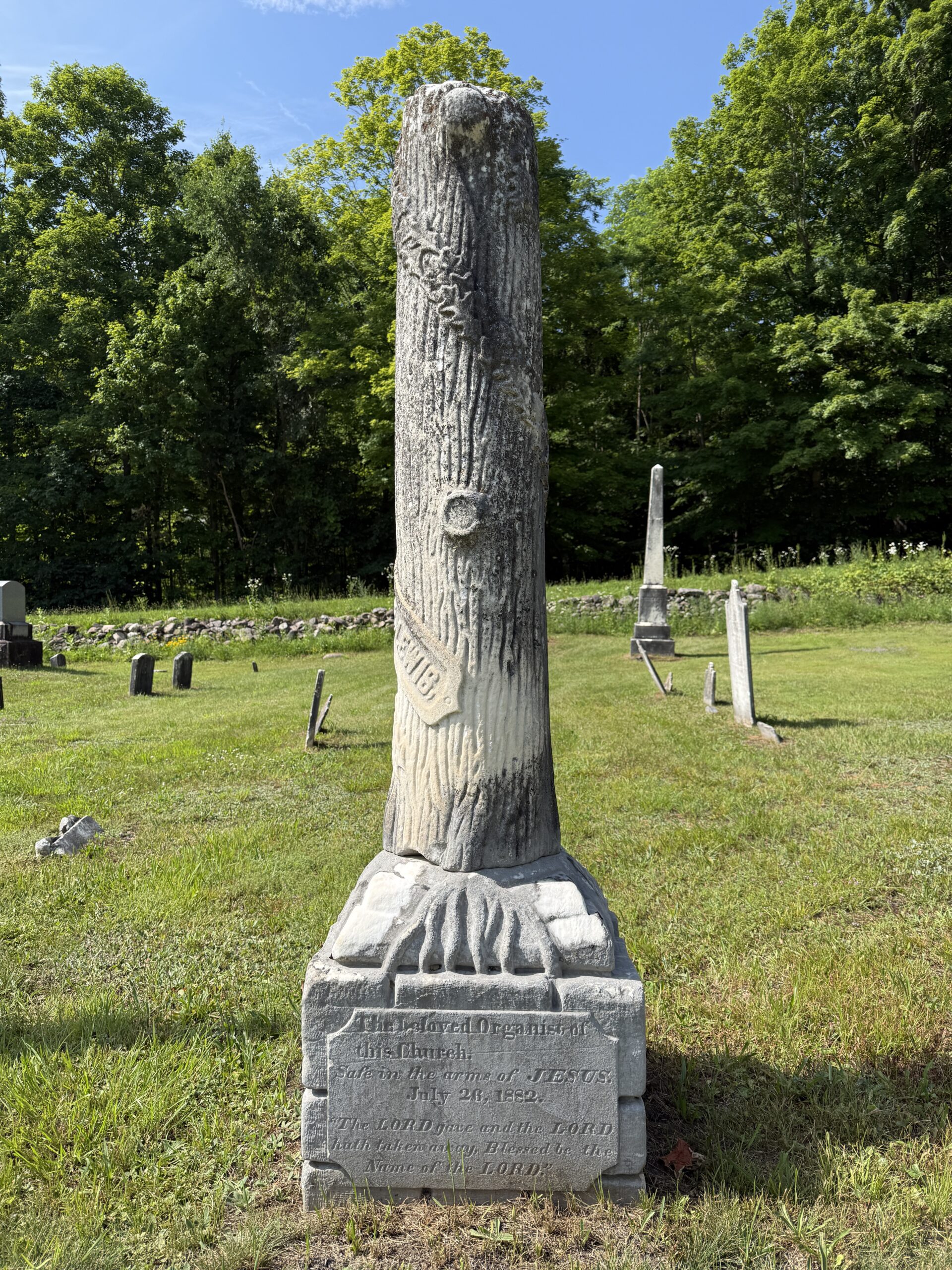 Lewis family tree-stump memorial at Rock City Falls Cemetery in Milton New York