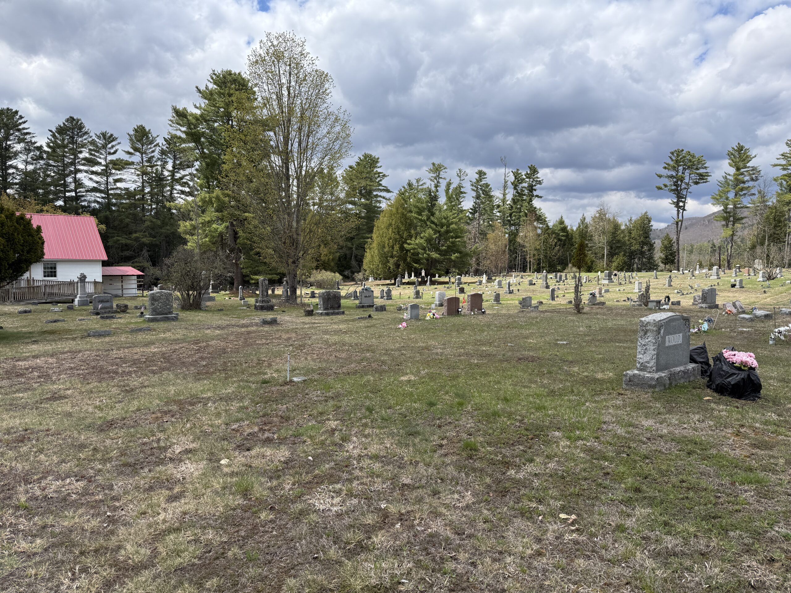 Historic gravestones across the landscape of Lynwood Church Cemetery in Hadley, New York