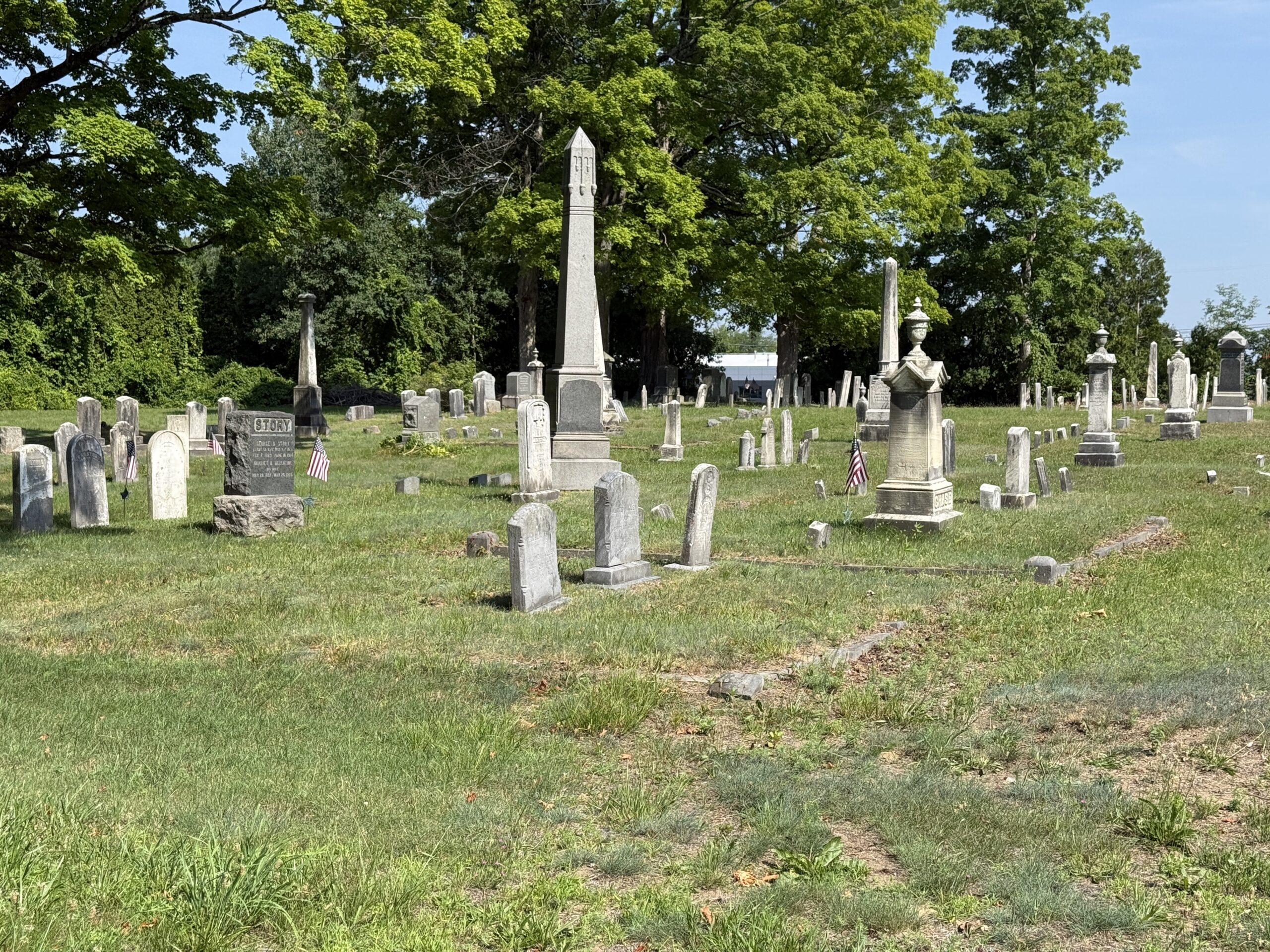 Landscape and historic memorials at Malta Ridge Cemetery in Malta New York