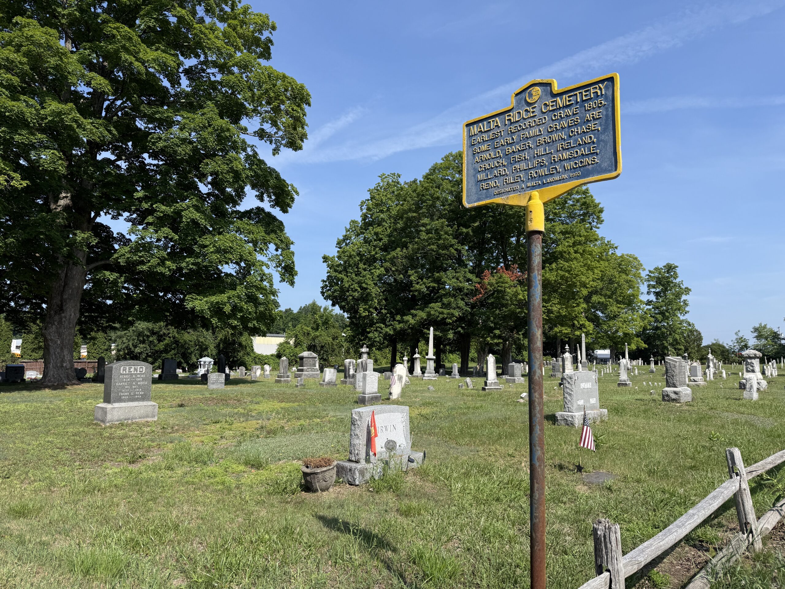 Malta Ridge Cemetery entrance sign in Malta New York