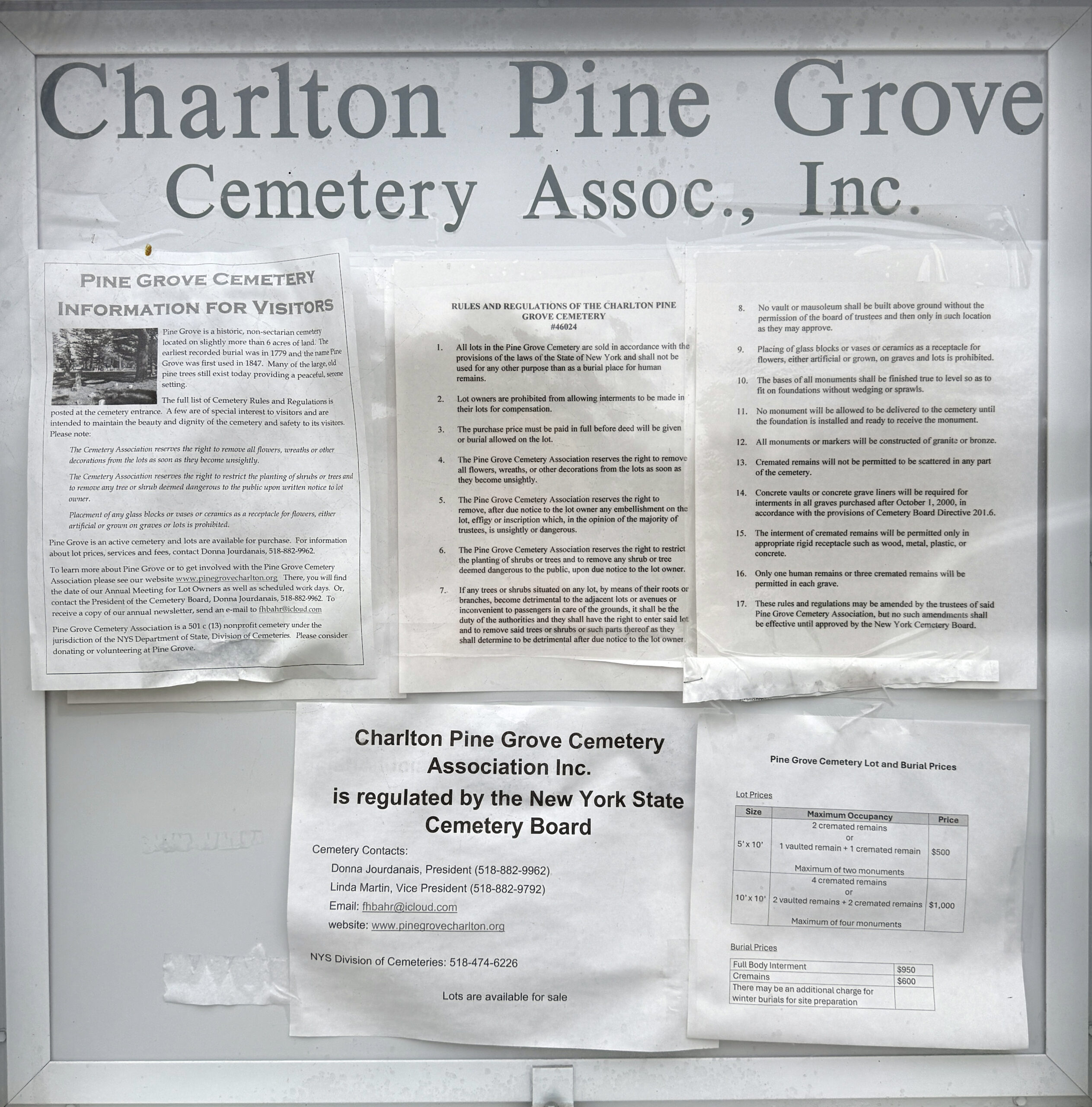 Posted rules and regulations at Pine Grove Cemetery in Charlton, New York