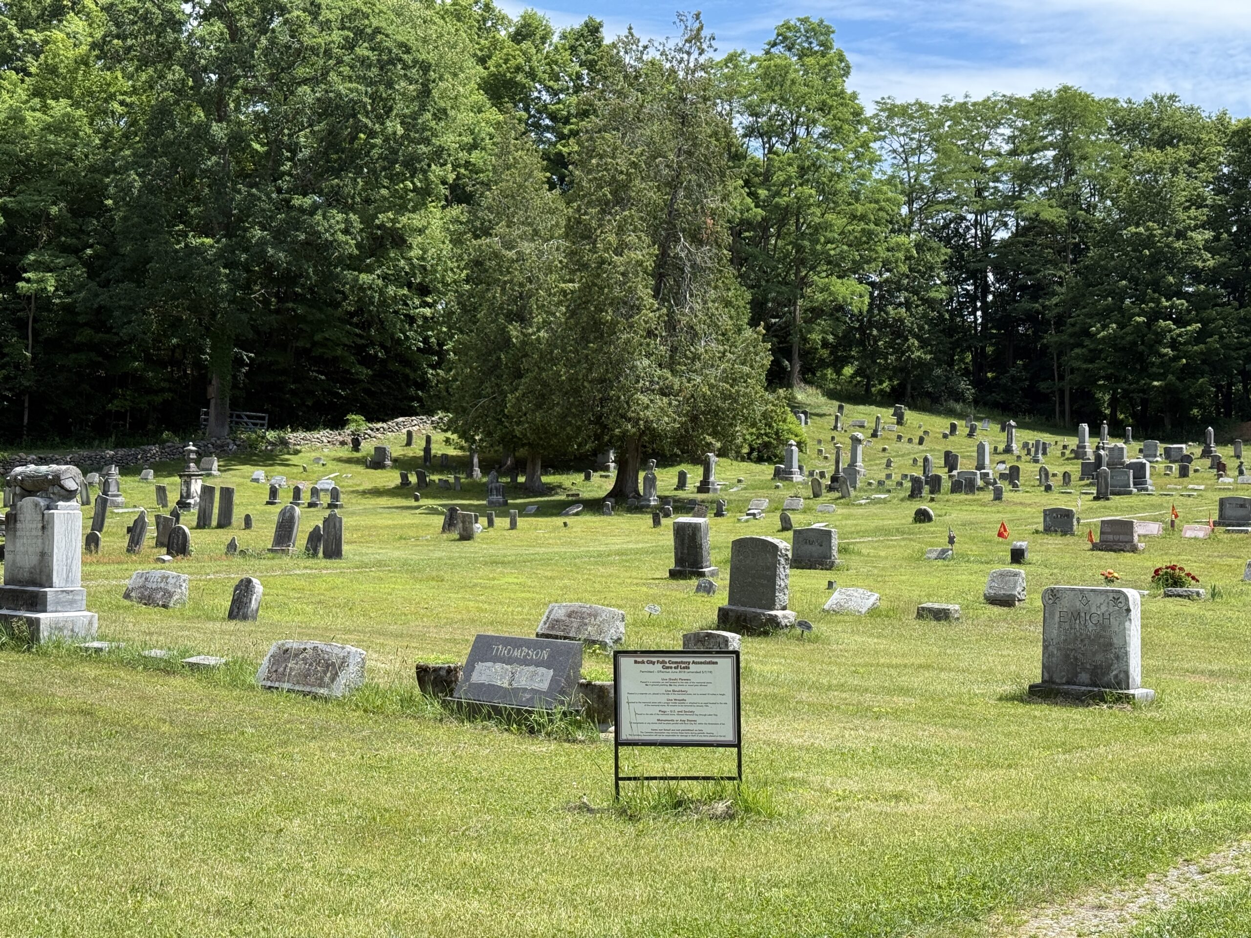Historic headstones and cemetery landscape at Rock City Falls Cemetery in Milton New York