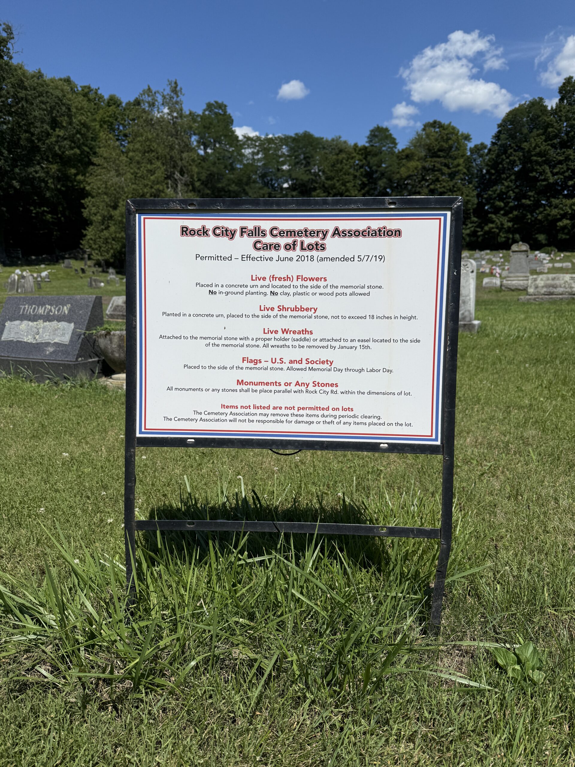 Posted rules and regulations at Rock City Falls Cemetery in Milton New York