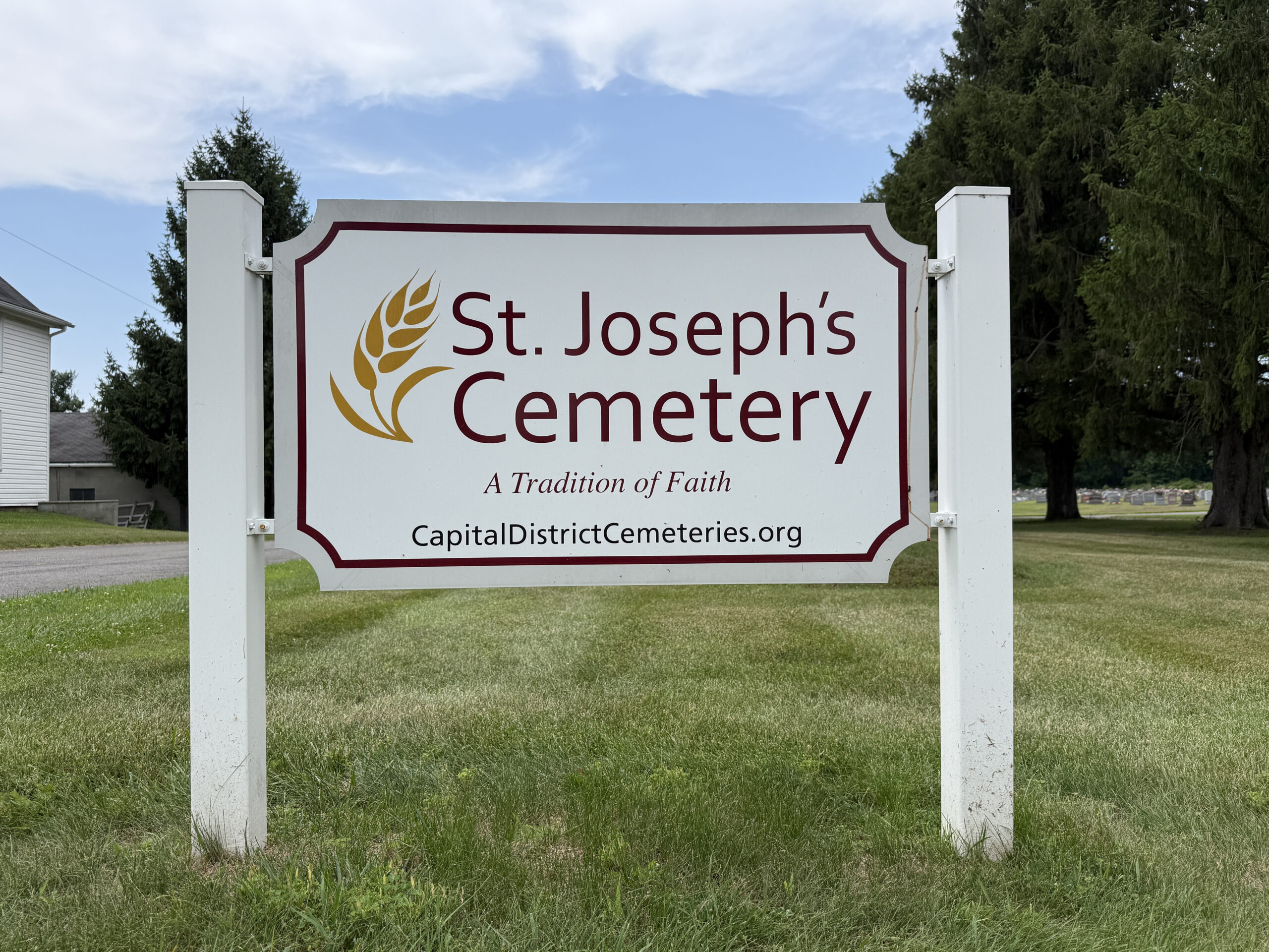 St. Joseph’s Cemetery entrance sign in Waterford New York