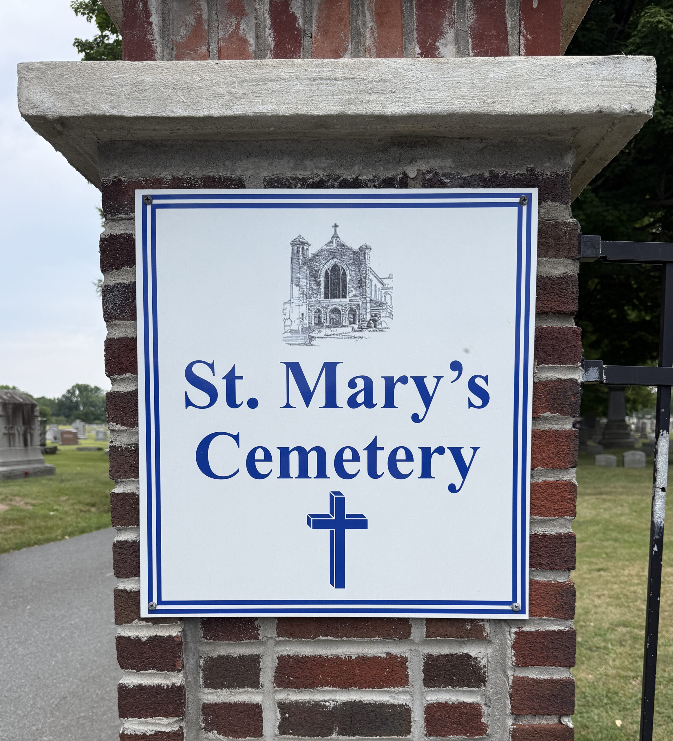 St. Mary’s Cemetery entrance sign in Waterford New York