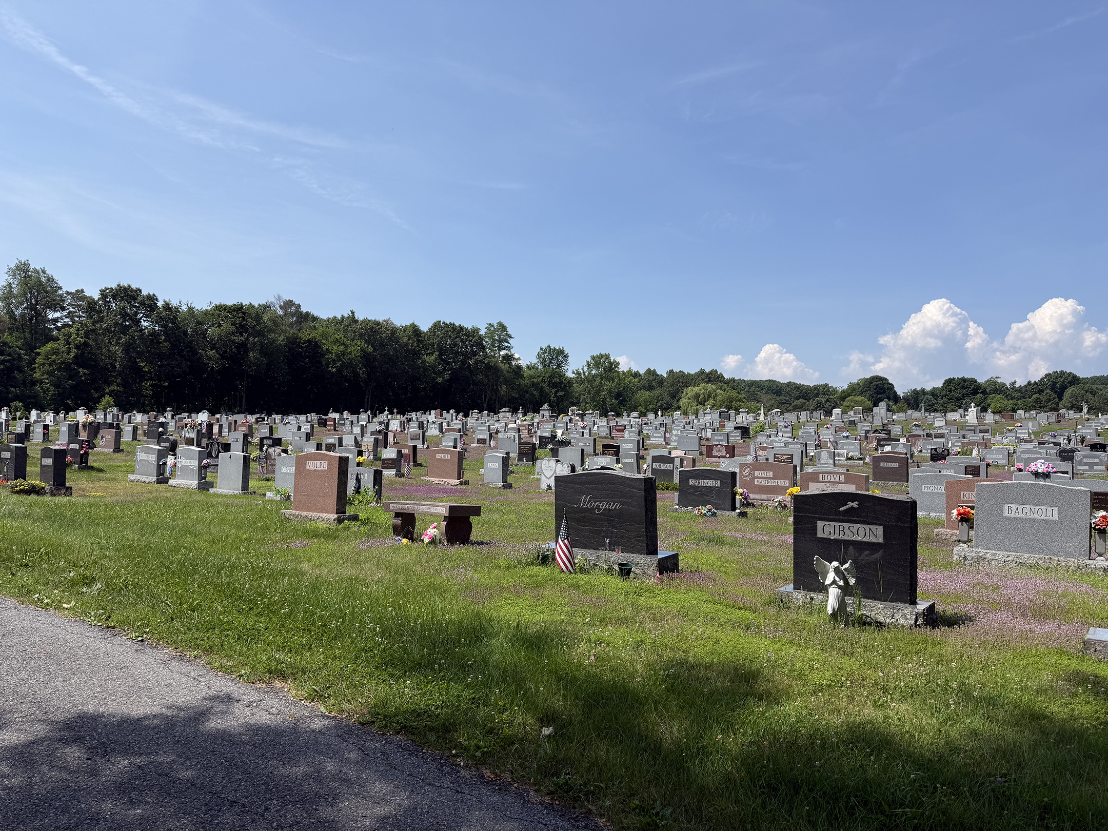 Headstones and family memorials throughout Saint Paul’s Cemetery in Mechanicville New York