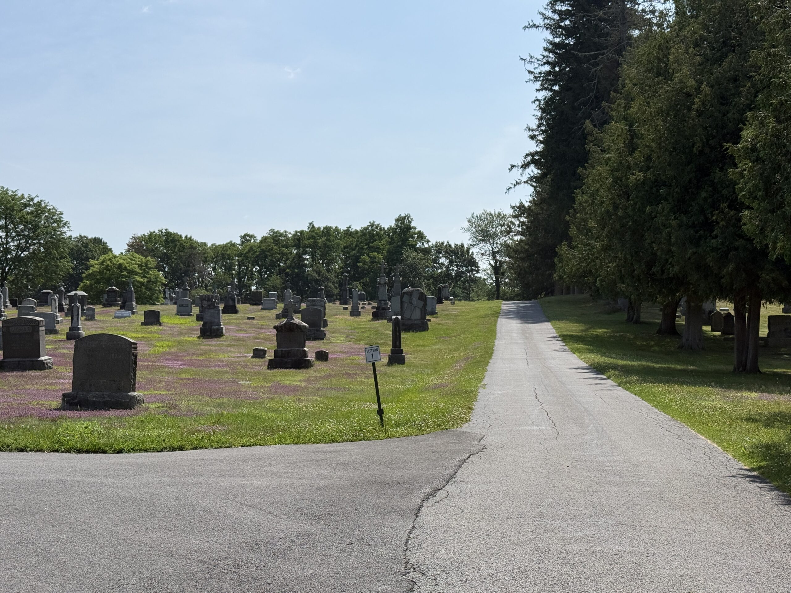 Historic headstones and family monuments at St. Peter's Cemetery in Stillwater New York