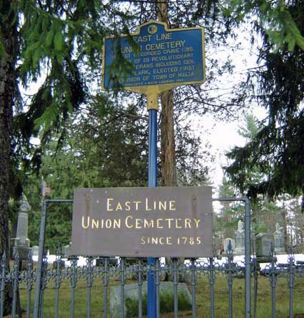 Historic East Line Union Cemetery Entrance Sign in Malta, New York.