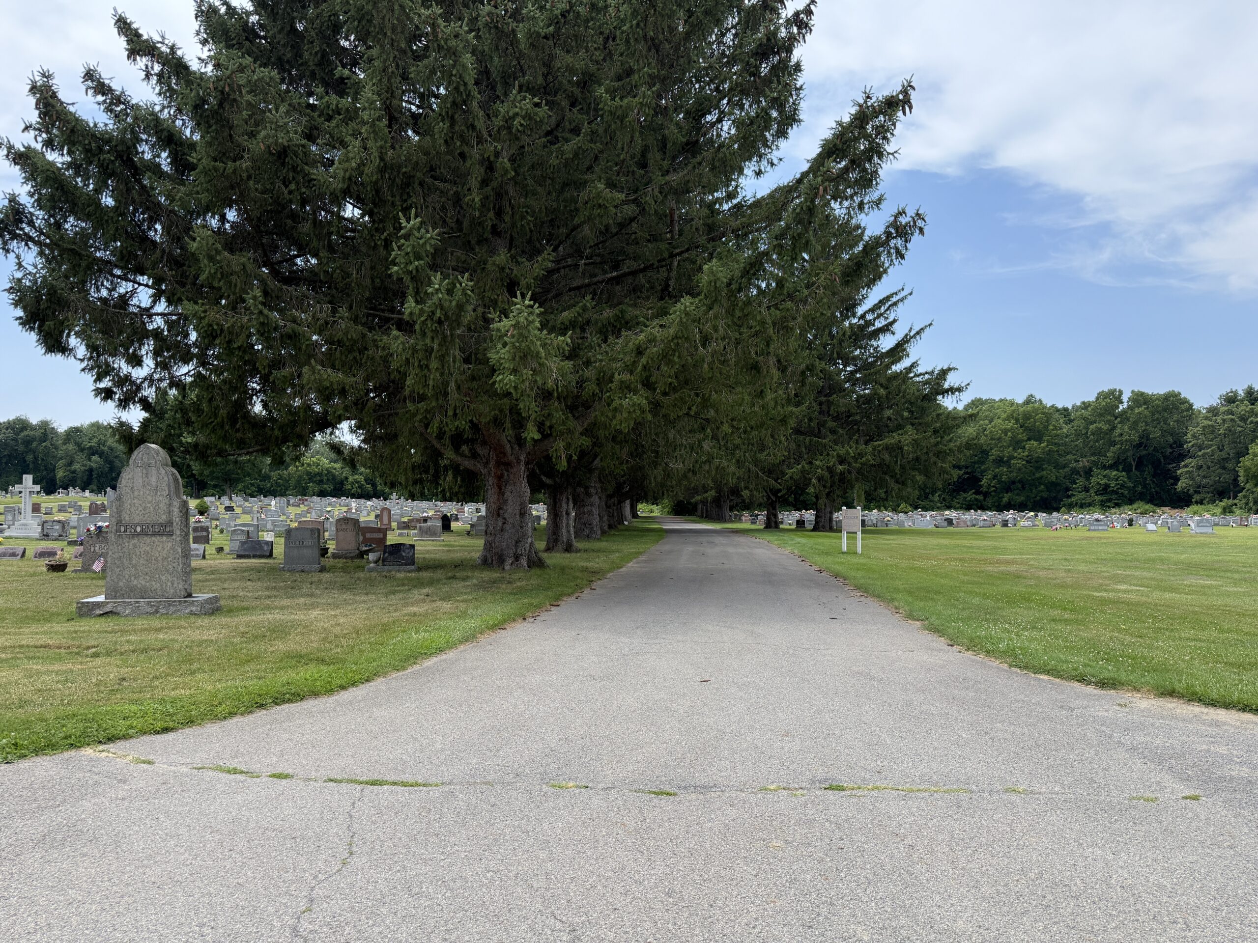 Headstones and Catholic family burial sections at St. Joseph’s Cemetery in Waterford New York
