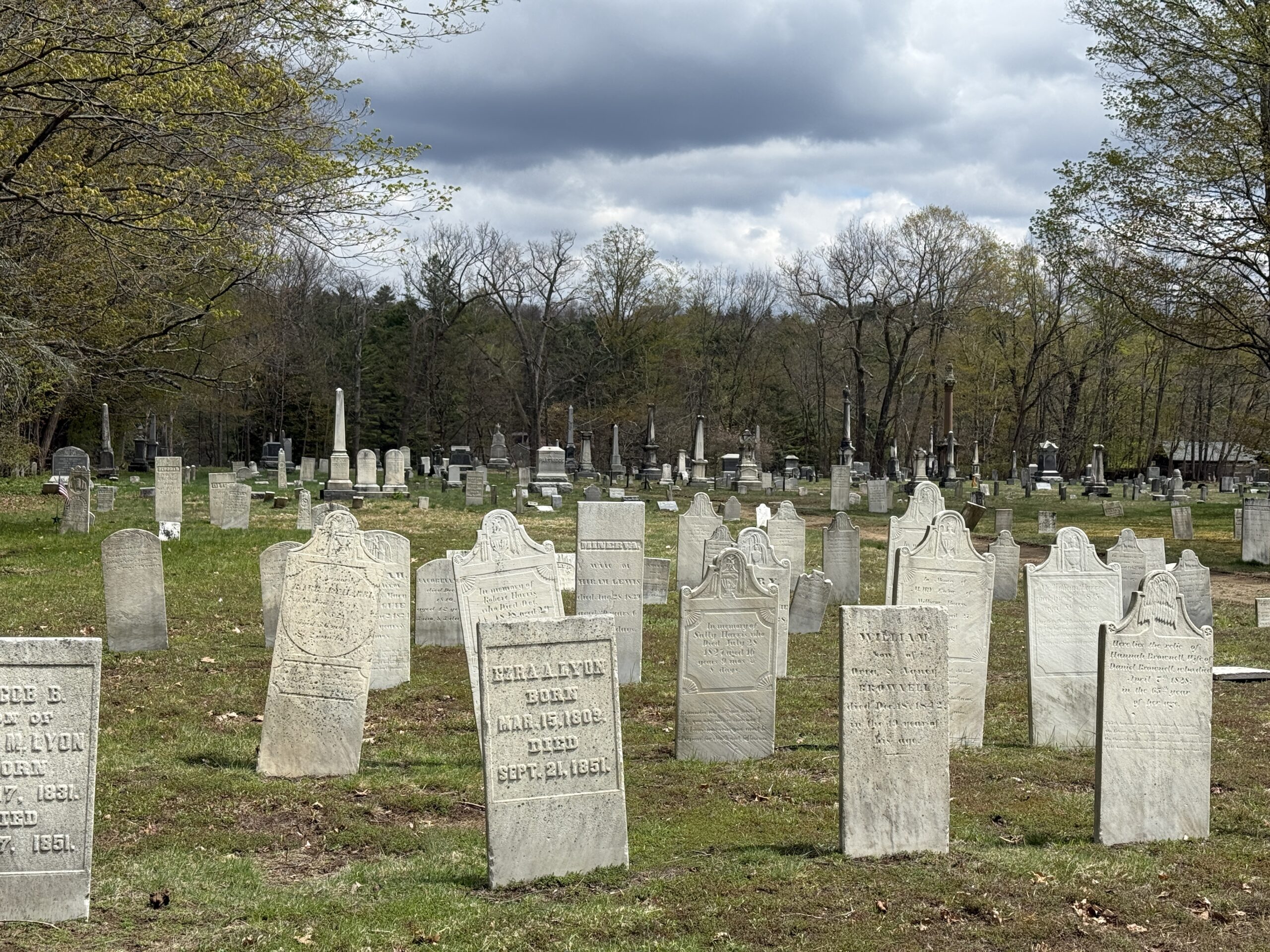 Historic gravestones and cemetery landscape at Northville Main Street Cemetery in Northville New York