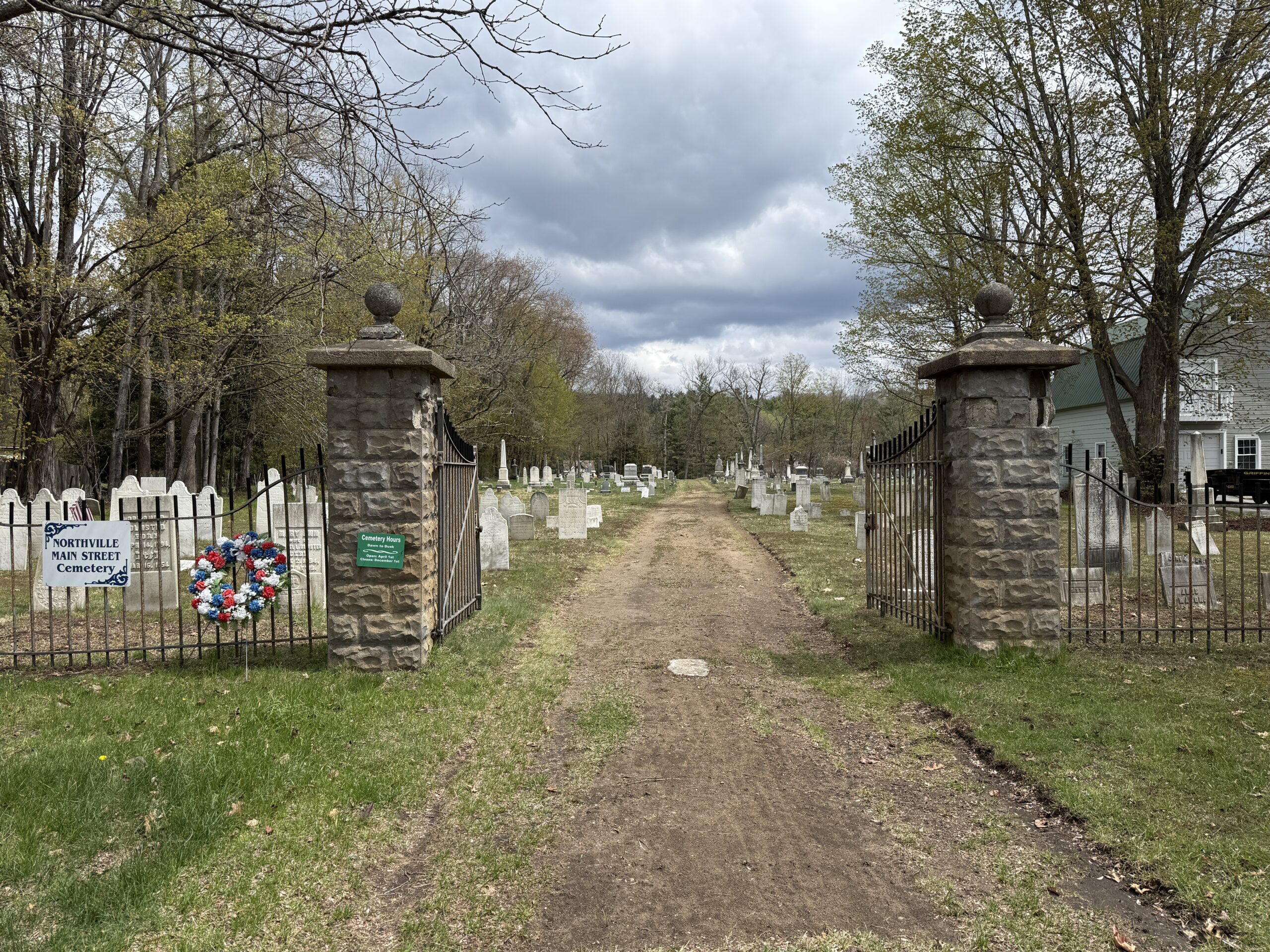 Northville Main Street Cemetery entrance sign in Northville New York